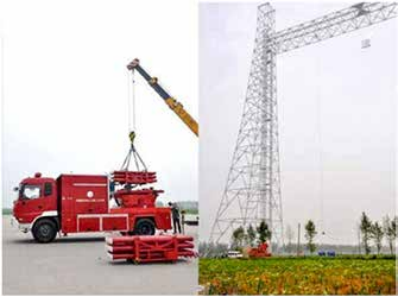 遠程控制滅火導(dǎo)彈發(fā)射車及現(xiàn)場場景